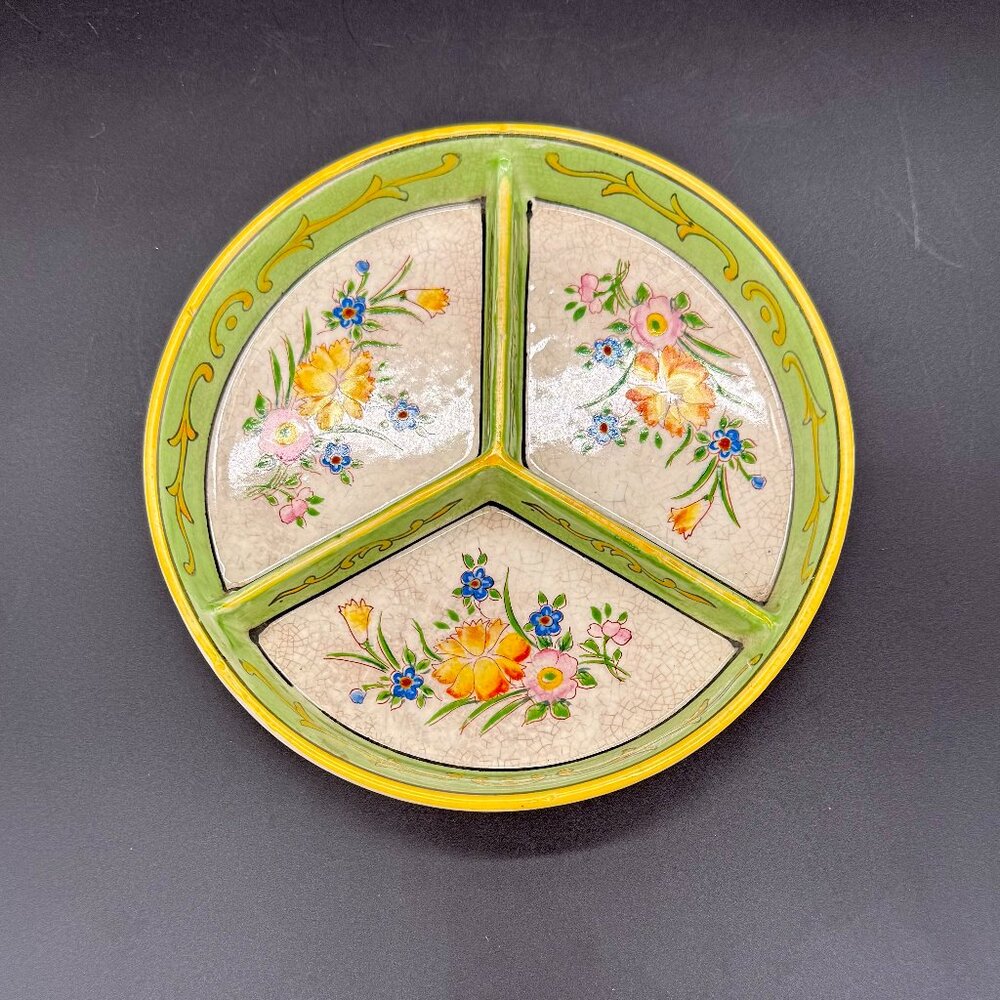 Antique Japanese MM Moriyama Mori-Machi Hand-Painted Divided Decorative Dish